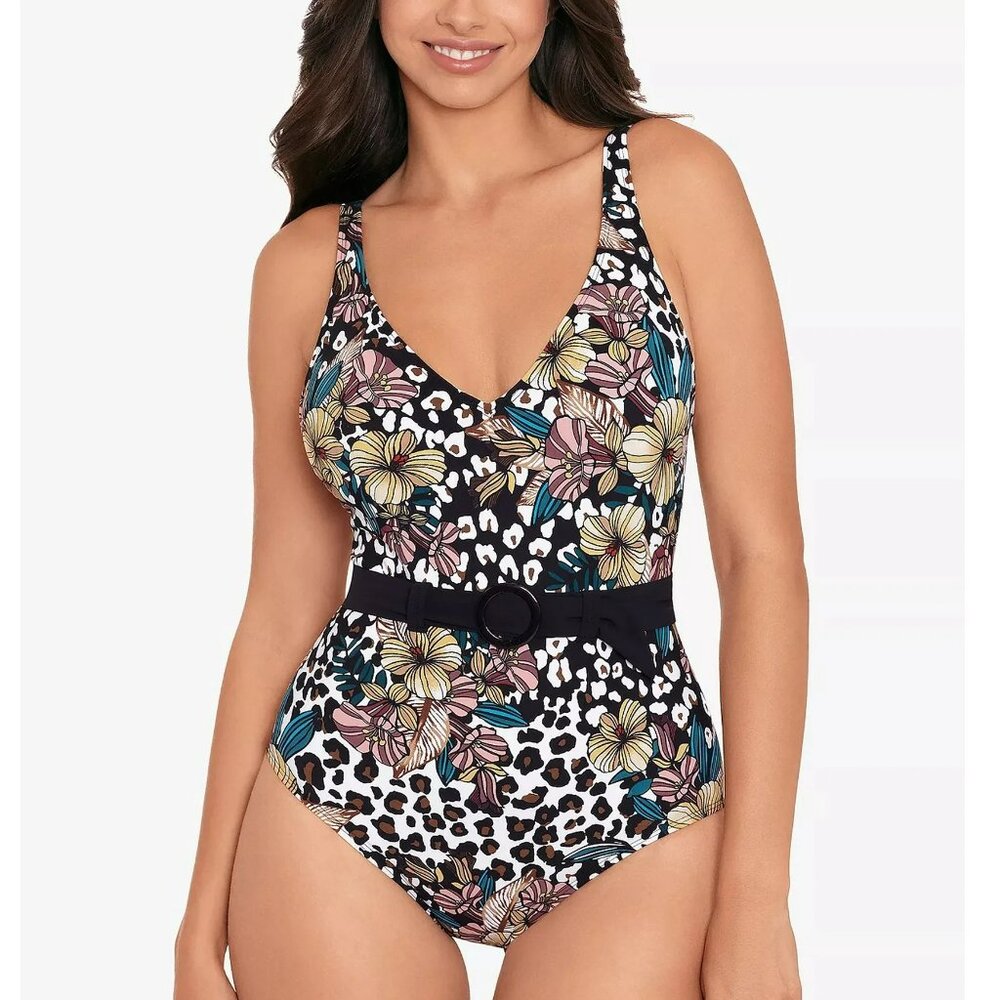 Miraclesuit Skinnydippers Desert Rose Lickity Split One-Piece Swimsuit Black S